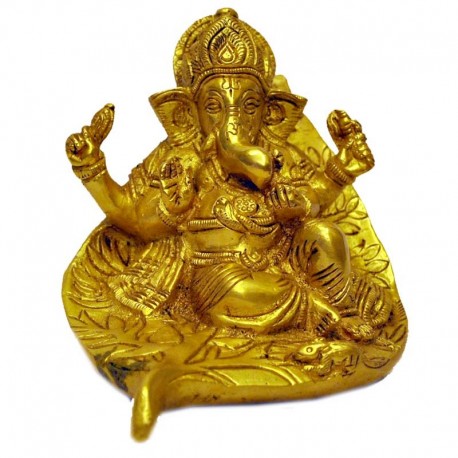 ganesha-on-leaf-brass-idol
